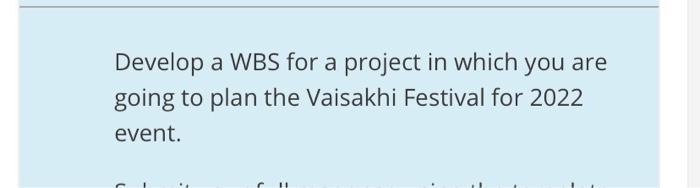 Develop a WBS for a project in which you are