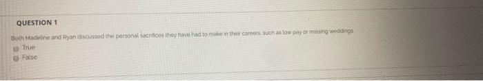 QUESTION 1 Both Madeline and Ryan discussed the