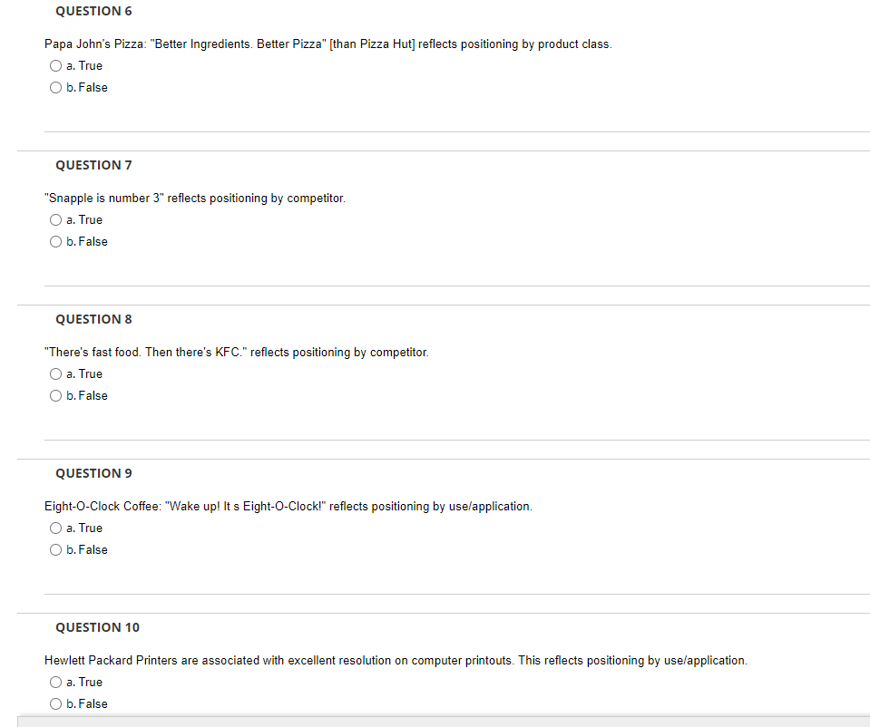 QUESTION 6 Papa John's Pizza: 