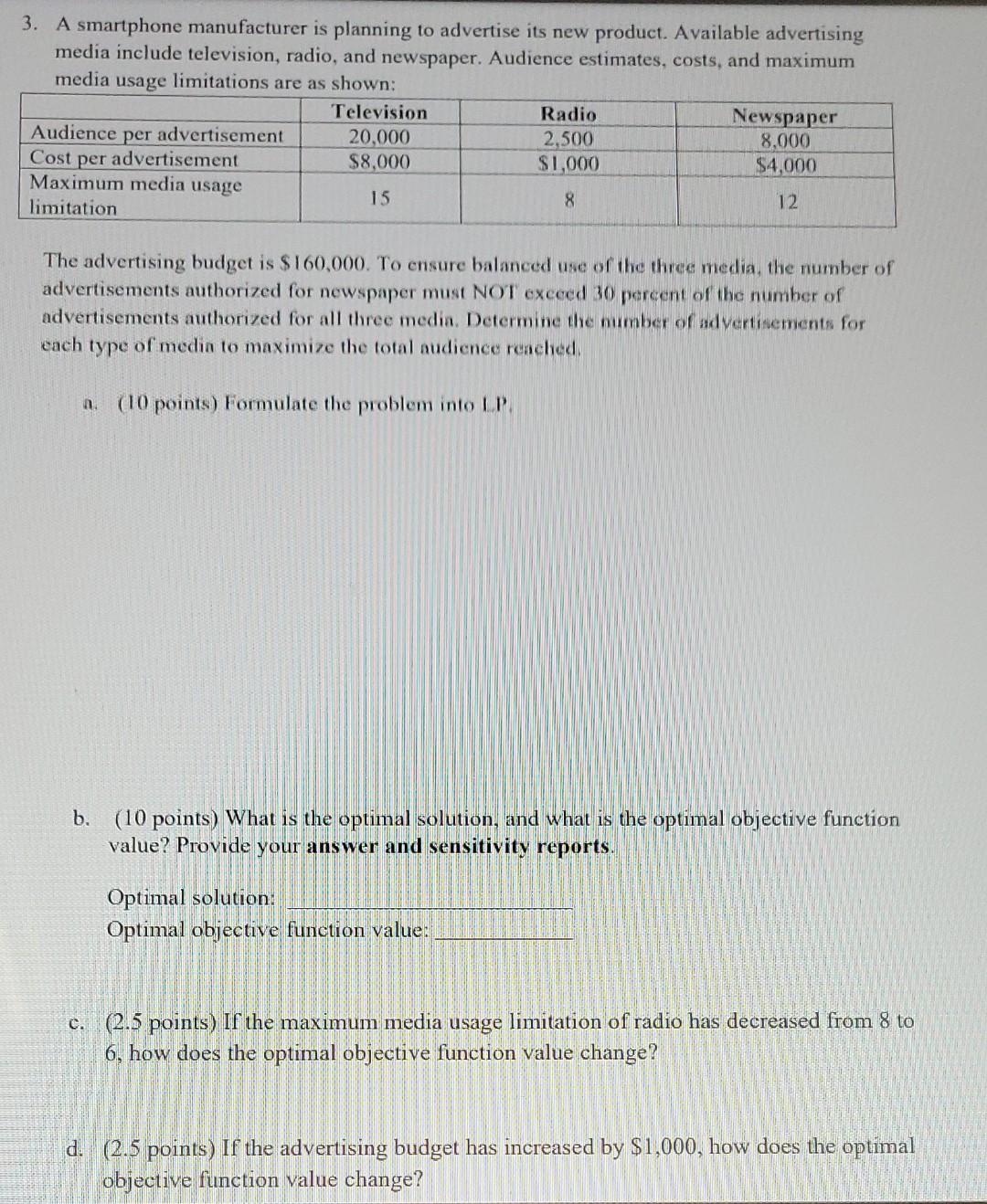3. A smartphone manufacturer is planning to