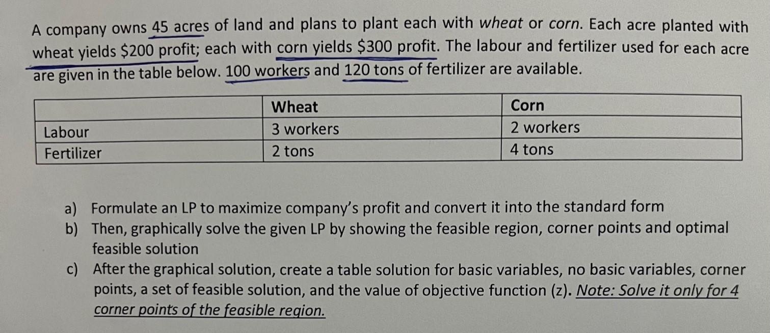 A company owns 45 acres of land and plans to