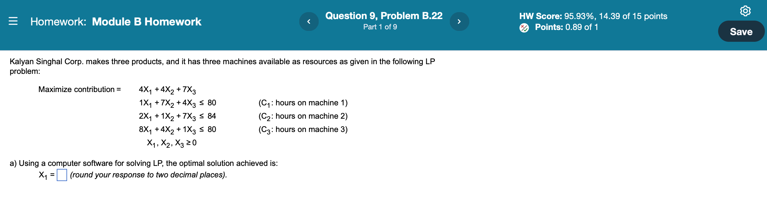 a) Using a computer software for solving LP, the