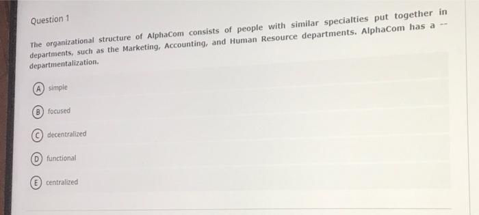 Question 1 The organizational structure of