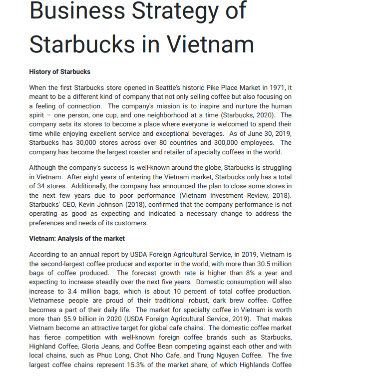 Business strategy of starbucks in Vietnam History