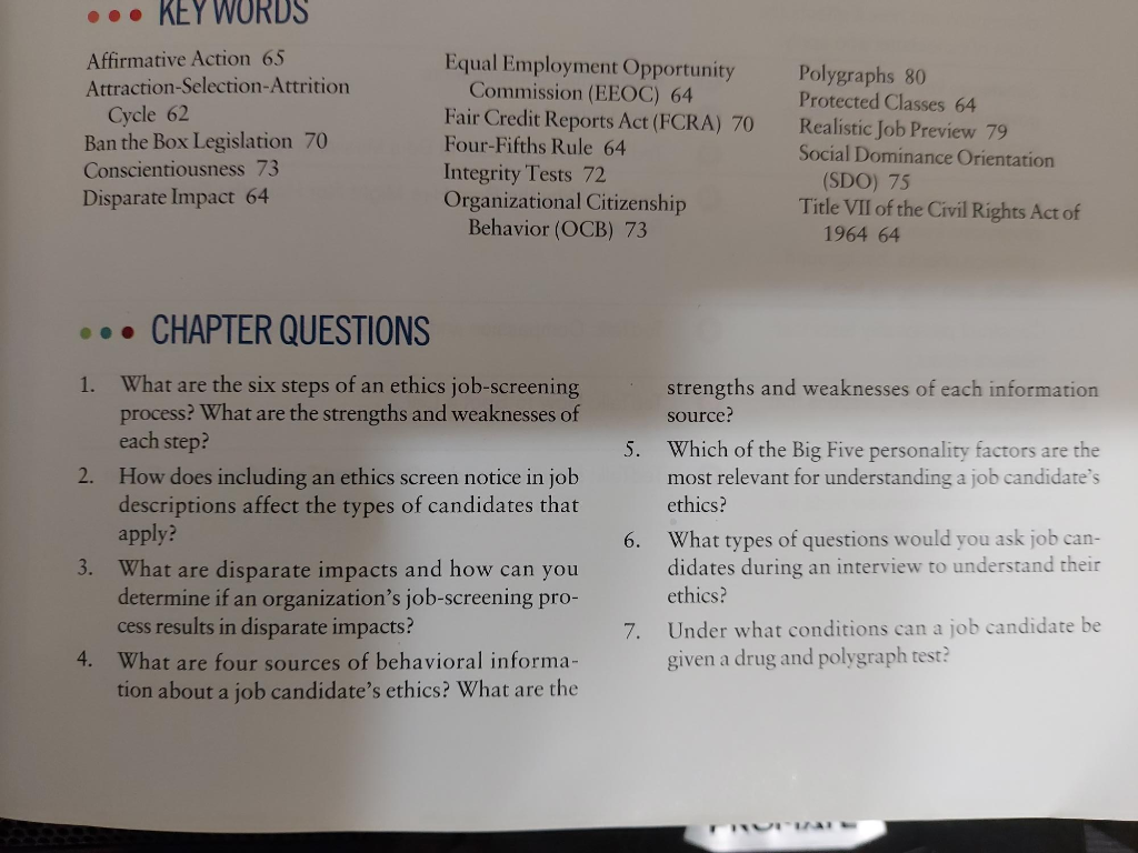 What are the six steps of an ethics job-screening