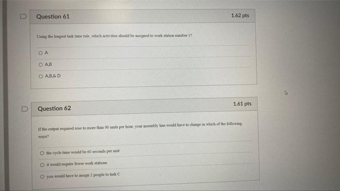 Question 57 1.61 pts The following table provides