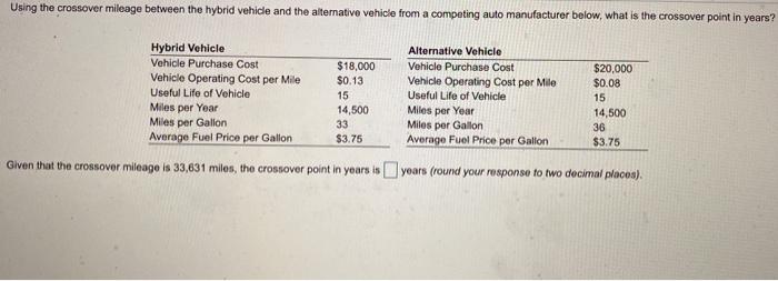Using the crossover mileage between the hybrid