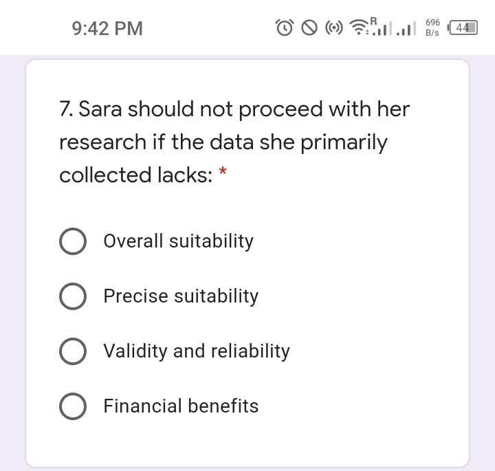 R 9:42 PM all, ll 696 B/s 44 7. Sara should not