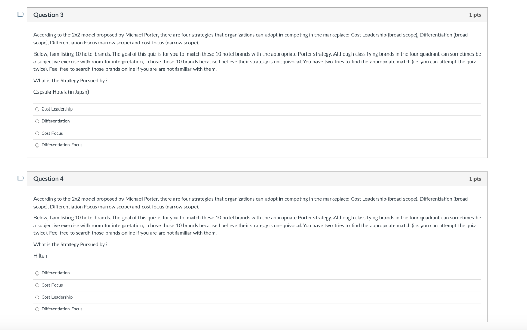 D D Question 1 According to the 2x2 model