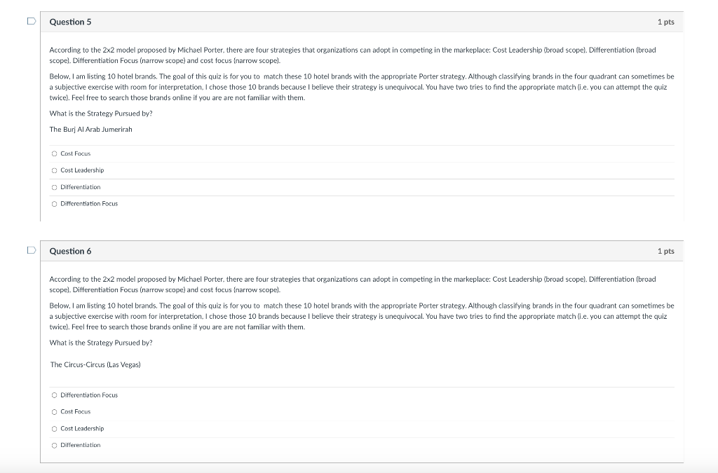 D D Question 1 According to the 2x2 model