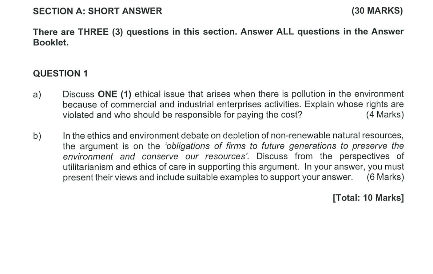 CORPORATE SOCIAL POLICY SECTION A: SHORT ANSWER