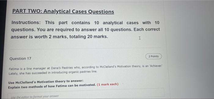 ? PART TWO: Analytical Cases Questions