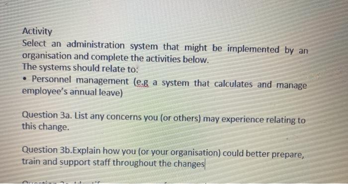 Activity Select an administration system that
