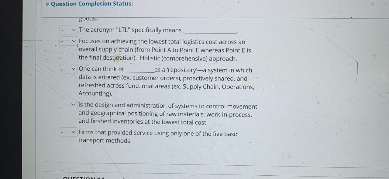 Question Completion Status: Match the statements