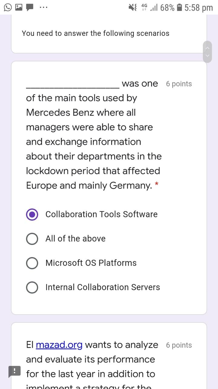 4G 1+ Jull 68% 5:58 pm You need to answer the
