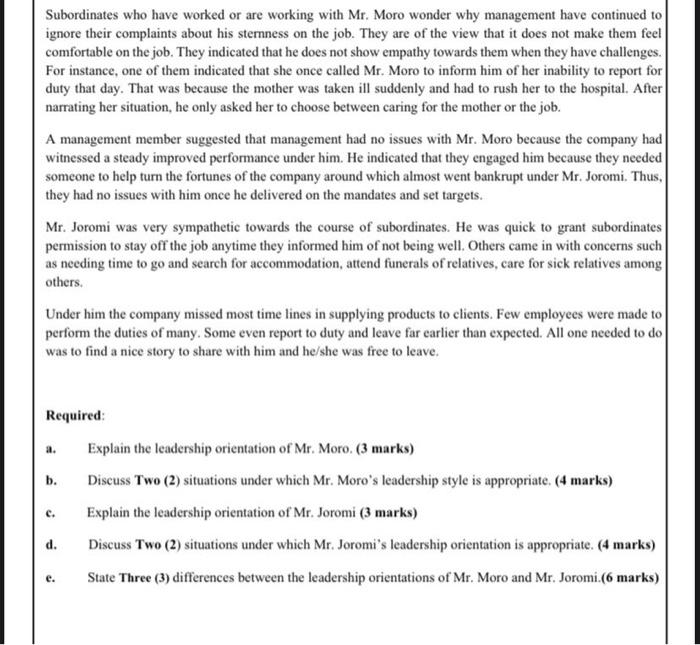 Subordinates who have worked or are working with