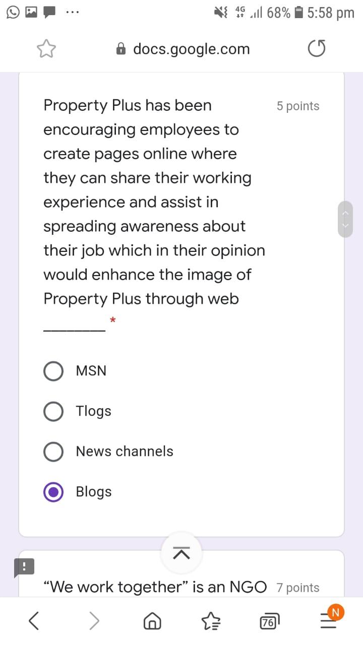 4G 1+ Jull 68% 5:58 pm You need to answer the