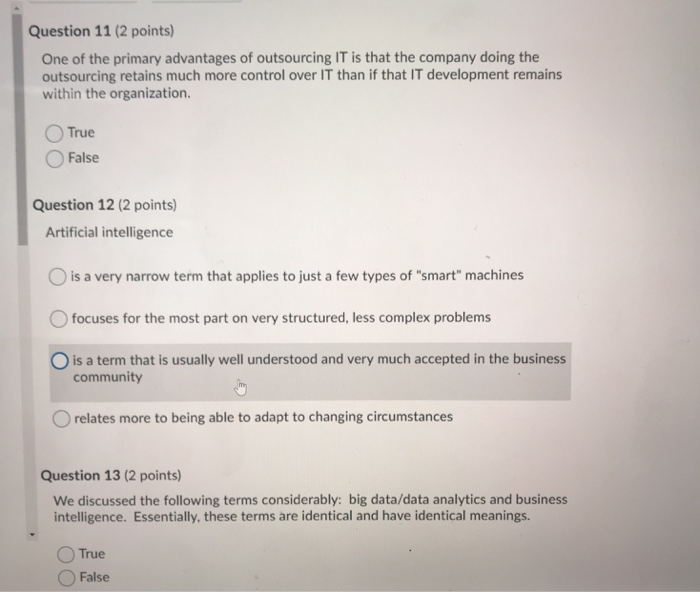 Question 11 (2 points) One of the primary
