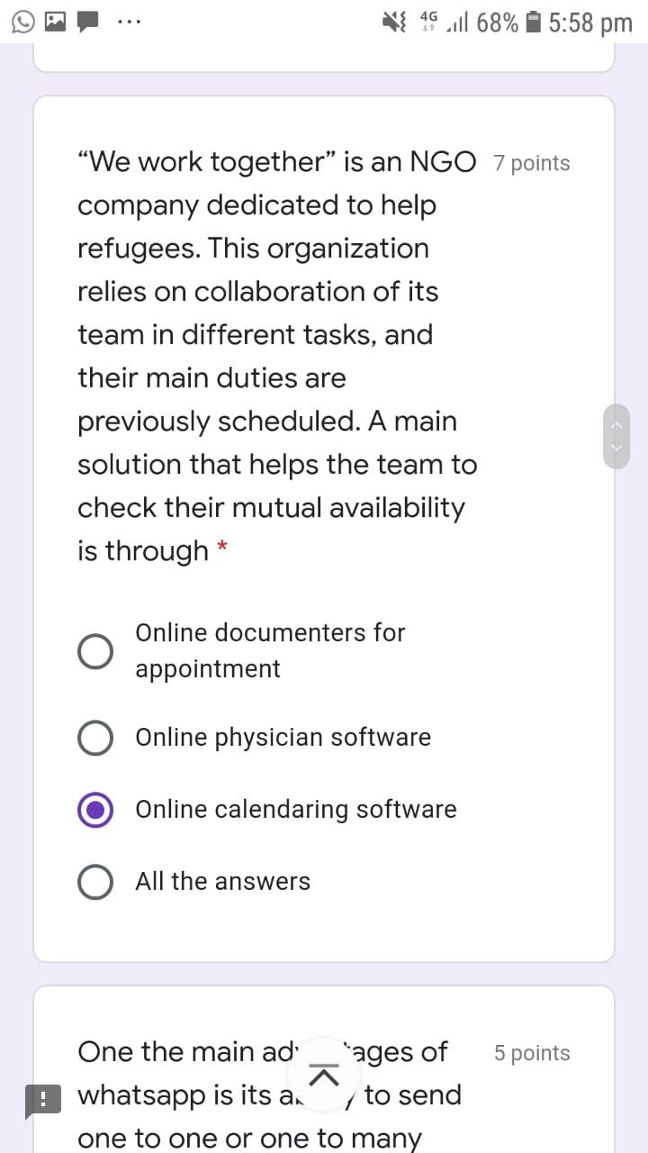 4G 1+ Jull 68% 5:58 pm You need to answer the