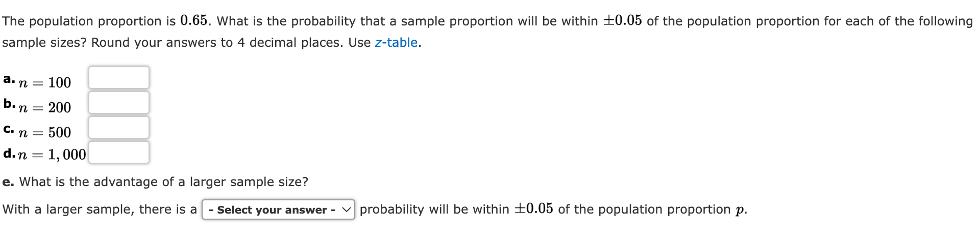 The population proportion is 0.65. What is the