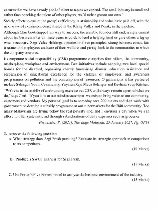 Answer based on the case study. Fresh by name and