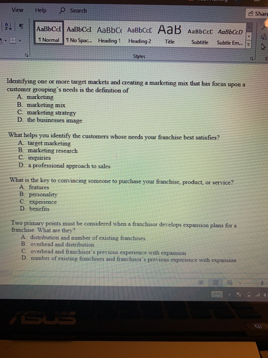View Help Search Share ll cc T Normal 1 No