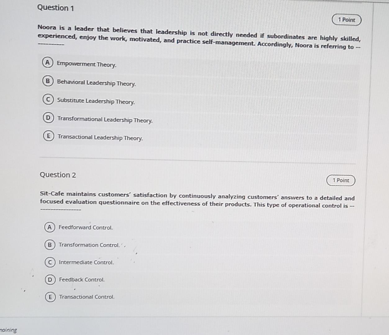 q2 and q1 plz fast help Question 1 1 Point Noora