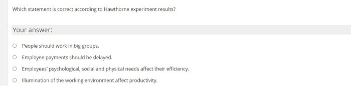 human respurces Question Which statement is