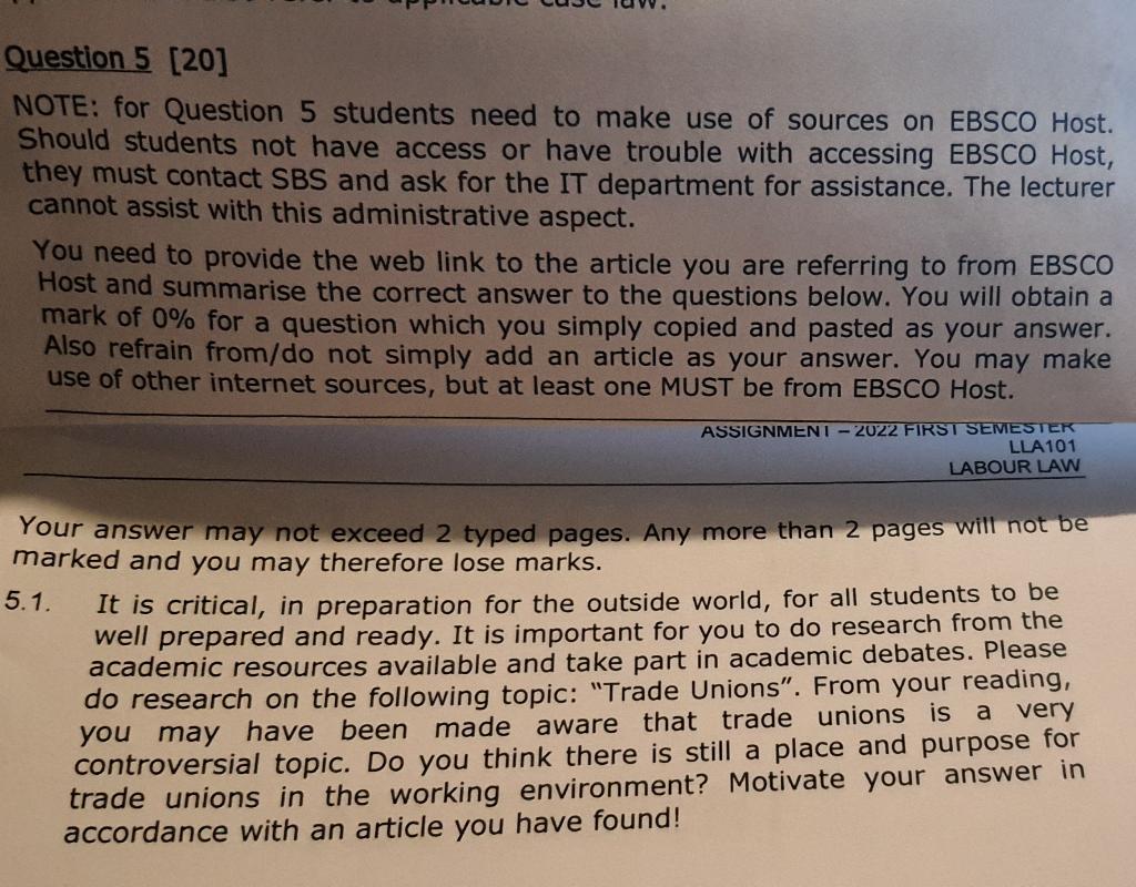 Question 5 [20] NOTE: for Question 5 students