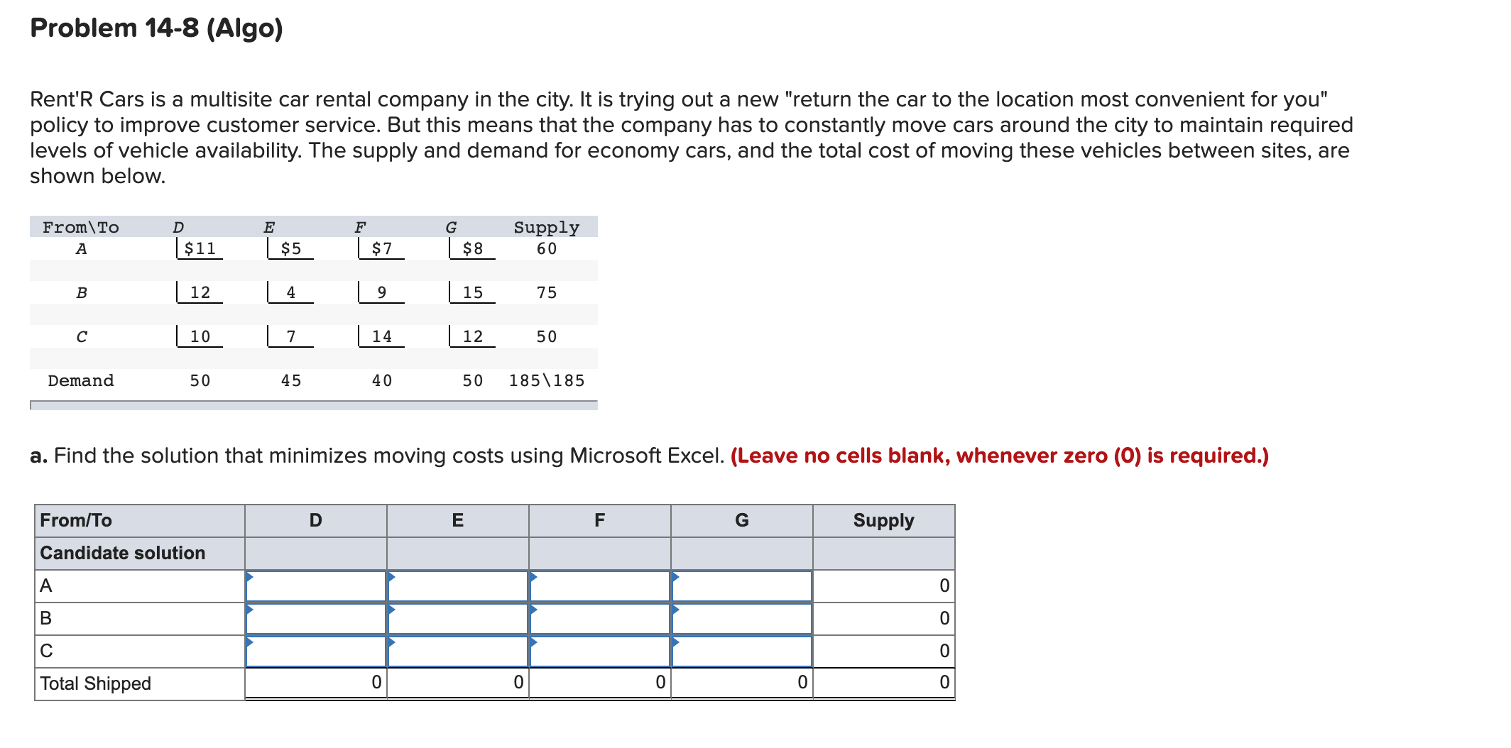 Problem 14-8 (Algo) Rent'R Cars is a multisite