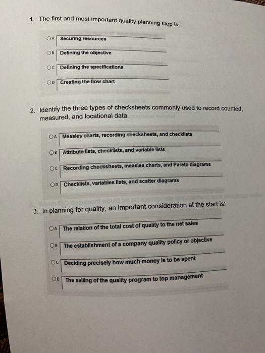 1. The first and most important quality planning