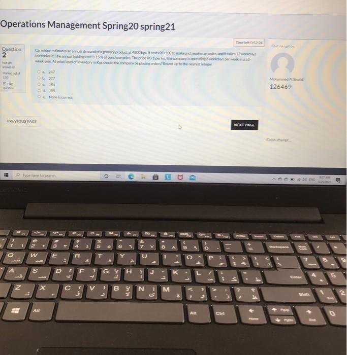 Operations Management Spring20 spring21 Question