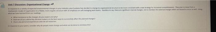 Unit 7 Discussion Organisational Change A+ y