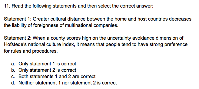 11. Read the following statements and then select