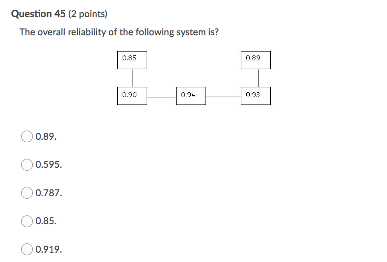 Question 45 (2 points) The overall reliability of