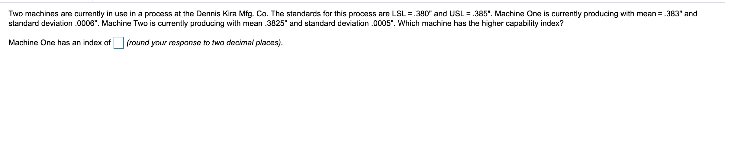 Please find index of machine 1 and 2! Two