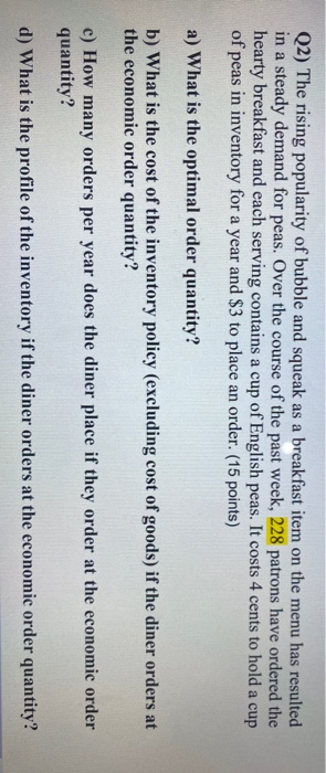 Q2) The rising popularity of bubble and squeak as