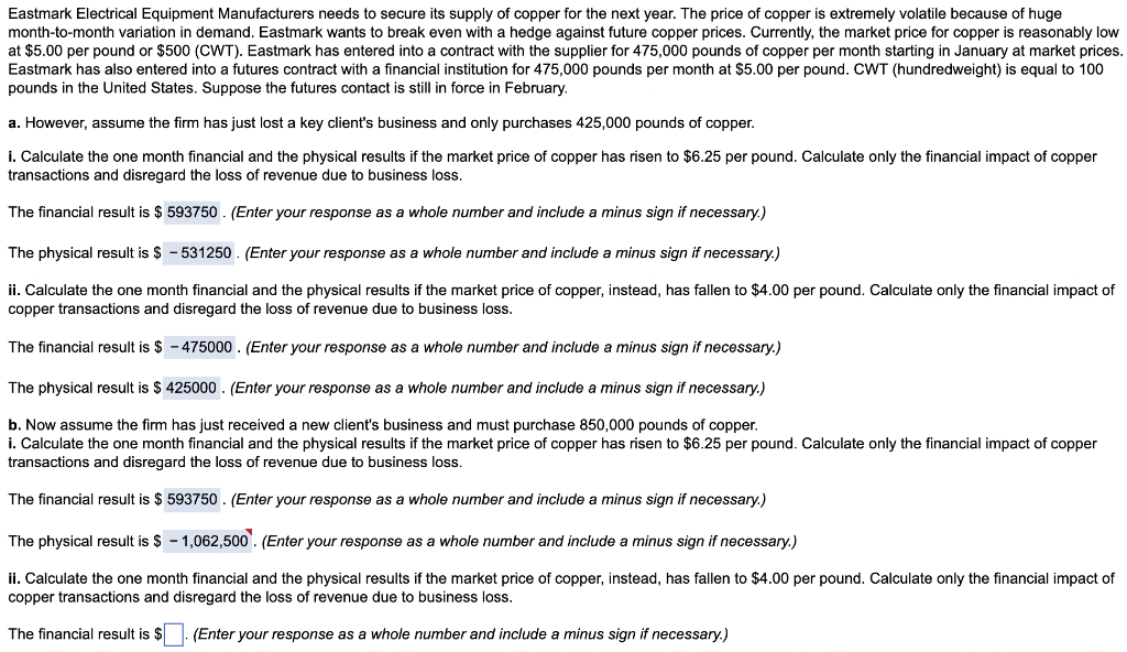 B. The physical result is $____ Eastmark