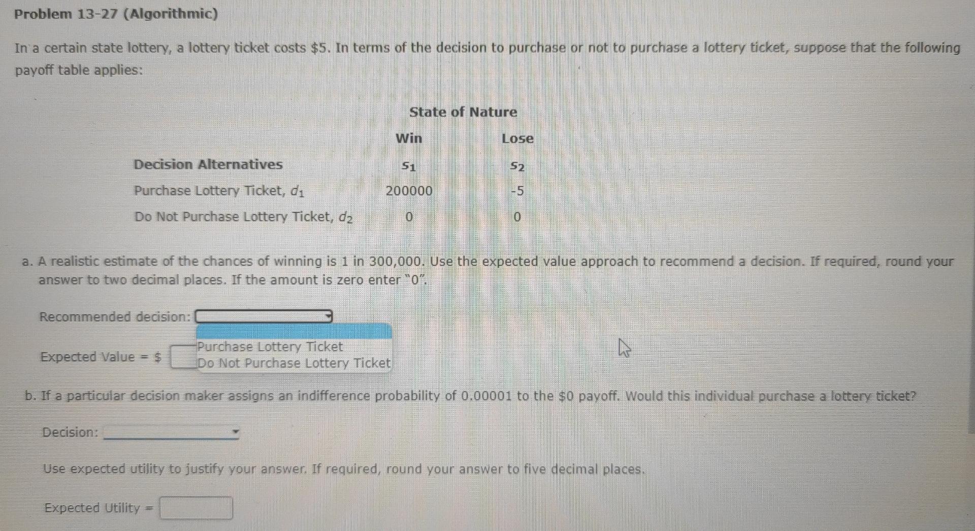 Problem 13-27 (Algorithmic) In a certain state
