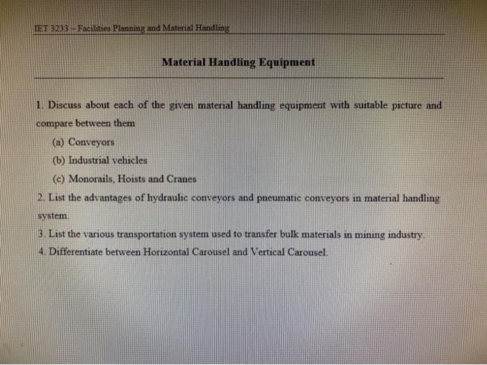 IET 3233 - Facilities Planning and Material