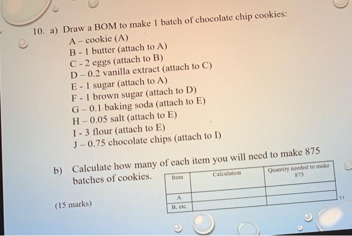 ASAP 10. a) Draw a BOM to make 1 batch of