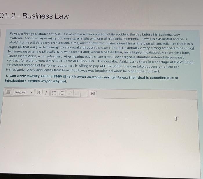 01-2 - Business Law Fawaz, a first-year student