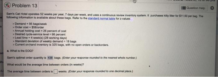 W Problem 13 Question Help Sam's Cat Hotel