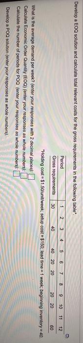 Develop a EOQ solution and calculate total