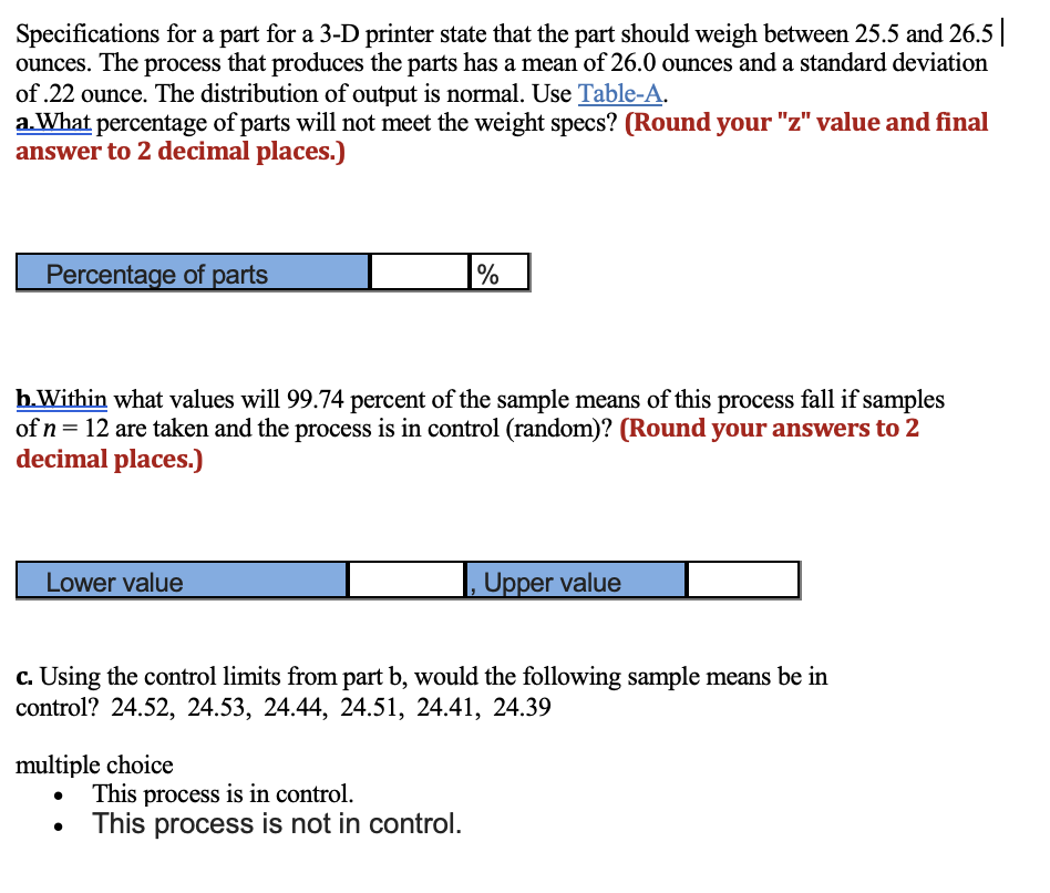 Specifications for a part for a 3-D printer state