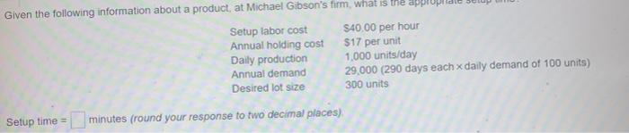 Given the following information about a product