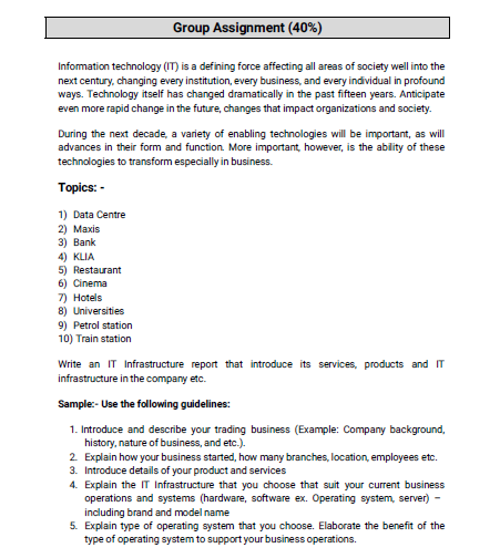 Group Assignment (40%) Information technology
