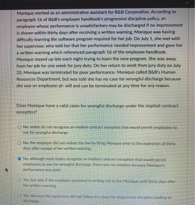 Monique worked as an administrative assistant for