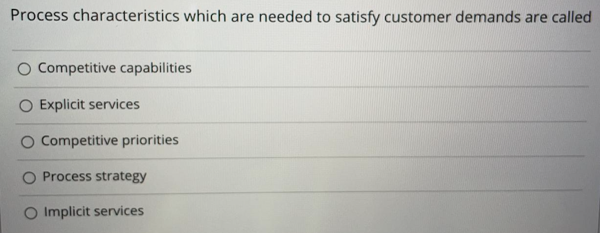 Process characteristics which are needed to