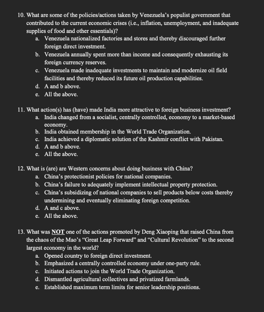 10. What are some of the policies/actions taken